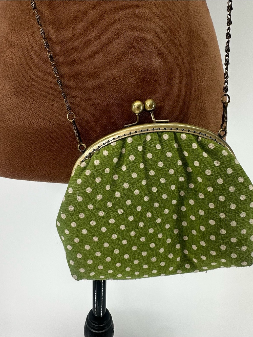 Green Polka Dot Kiss-Lock Crossbody Bag